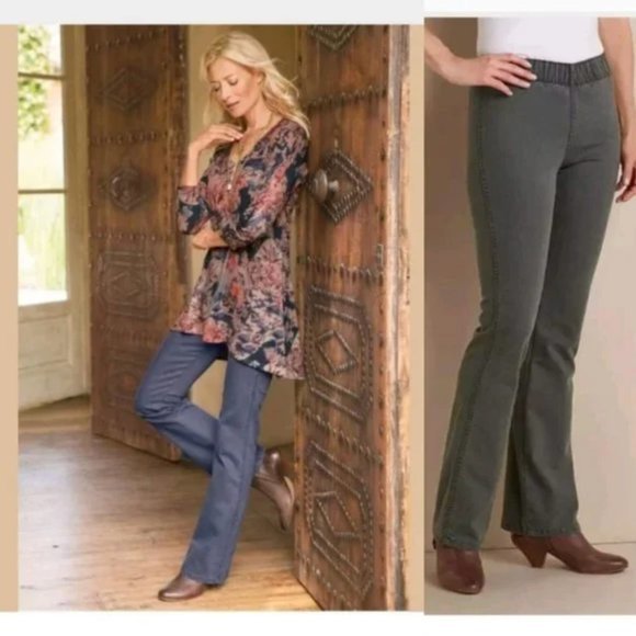 Soft Surroundings Medium M Brown Bootcut Stretch Pull On Legging Jegging Jeans - Picture 3 of 5